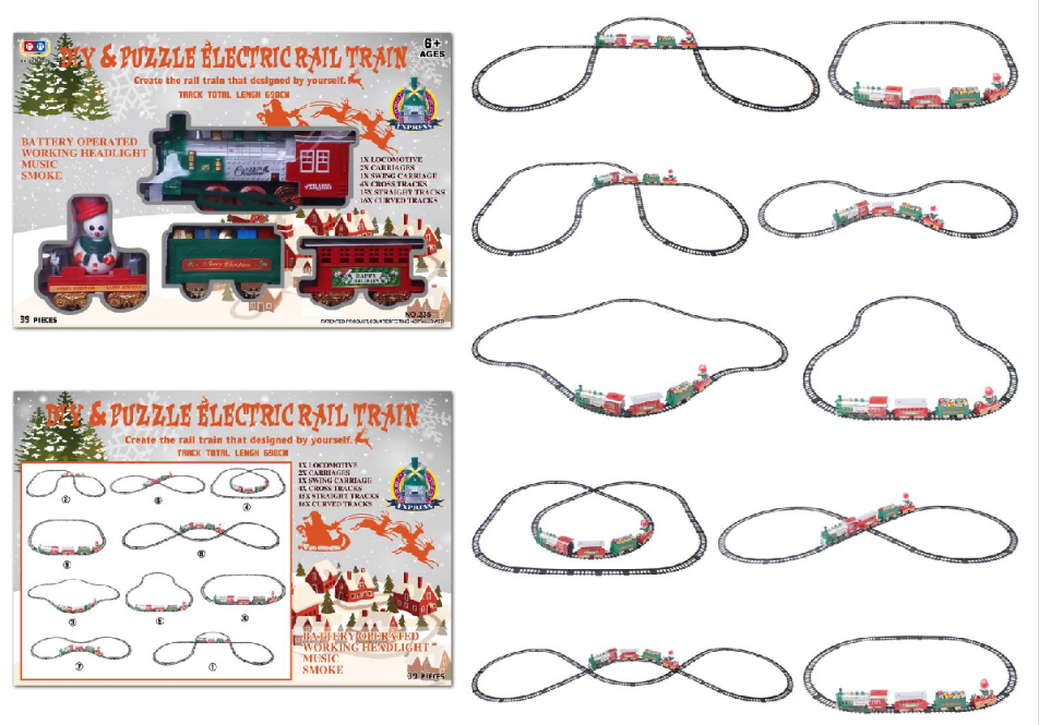 Puzzle rail electric smoking light music train with Christmas special IC