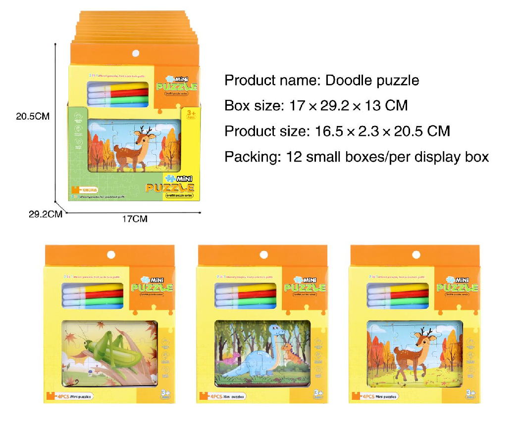 Doodle Mini Animal Puzzle (3 Styles, With 4 Strokes)