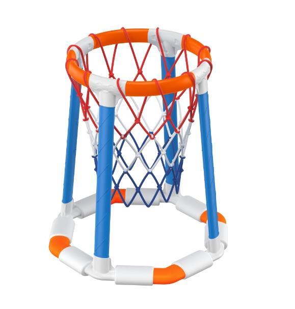 Orange+Blue Four-column Octagonal Base Basketball Stand  With 2 Balls And Tricolor Net