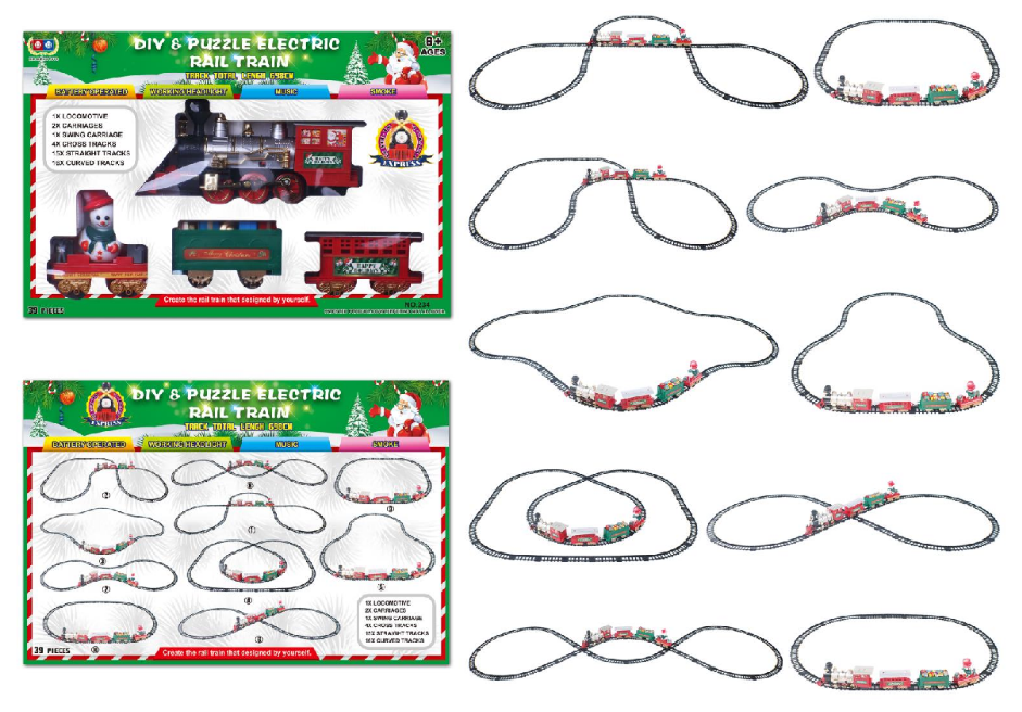 Puzzle rail electric smoking light music train with Christmas special IC